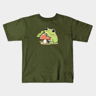 Cute Kawaii Frog with Mushroom Kids T-Shirt